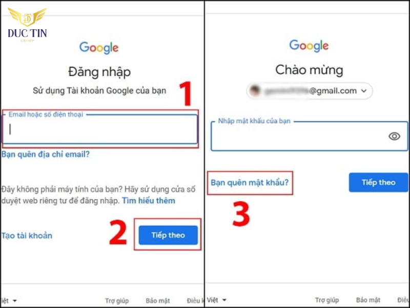 Nhấp quên mật khẩu để khôi phục tài khoản Gmail của bạn